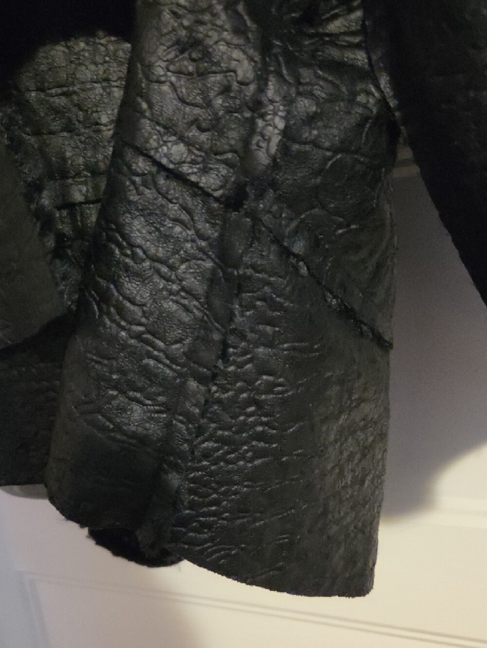 Joseph Ribkoff Black Textured Faux-Leather Jacket with Plush Collar - Picture 6 of 16
